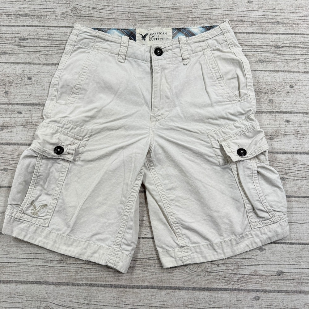 Y2K American Eagle Cargo Shorts Men's 32 White Classic Length Ripstop Utility